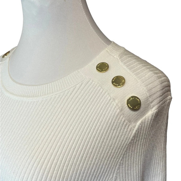Anne Klein Ribbed Knit Winter White Tunic Sweater - Picture 5 of 6